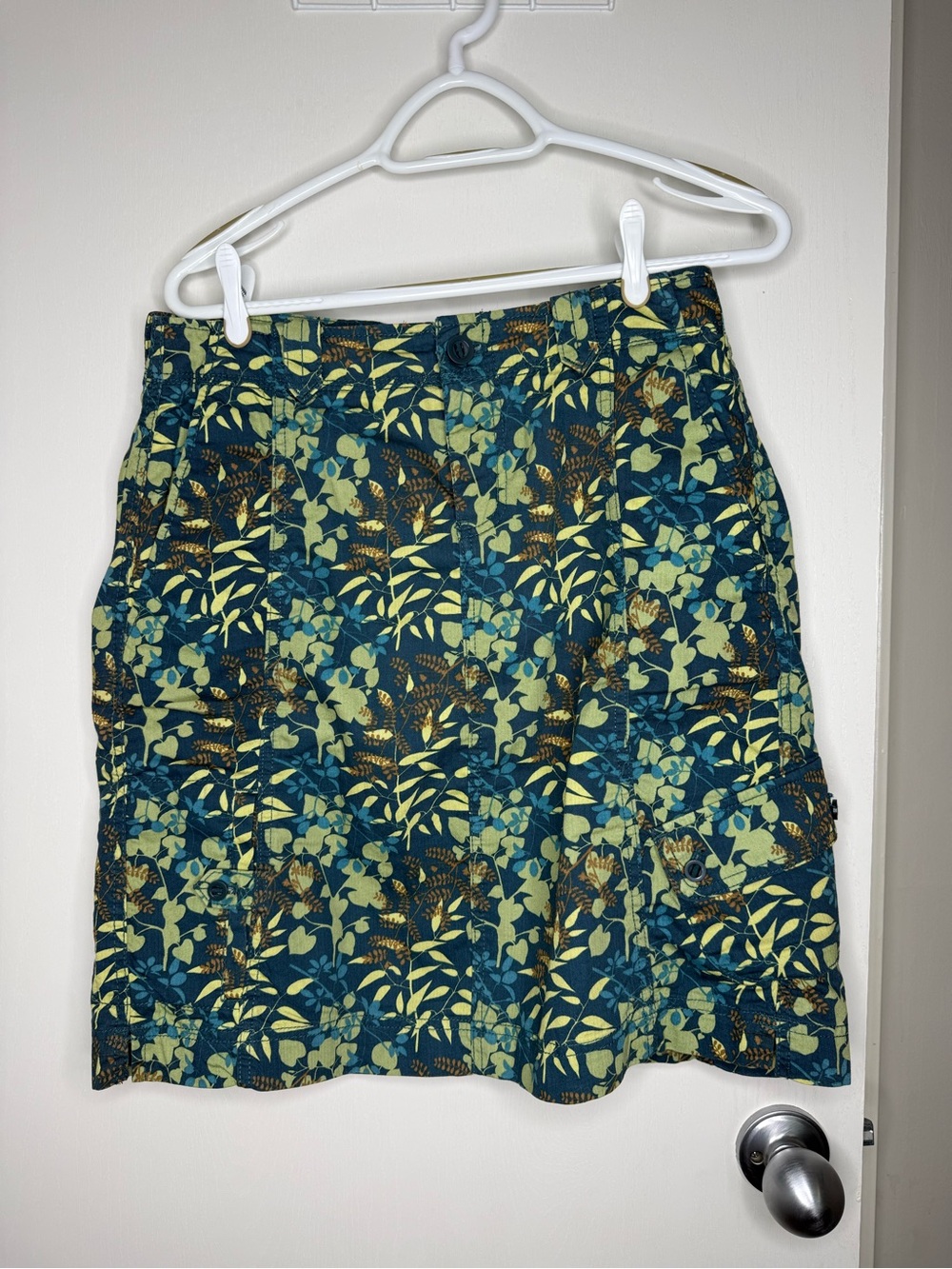 Eddie Bauer Green & Navy Botanical Print Skirt Women's 10 100% Cotton